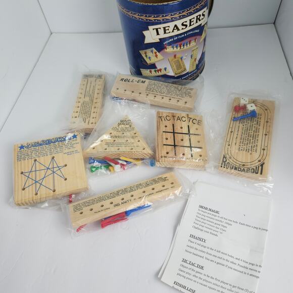 Solid Wood Teasers 7 Different Brain Busters Round Tin NEW Game Night Challenge - Picture 4 of 9